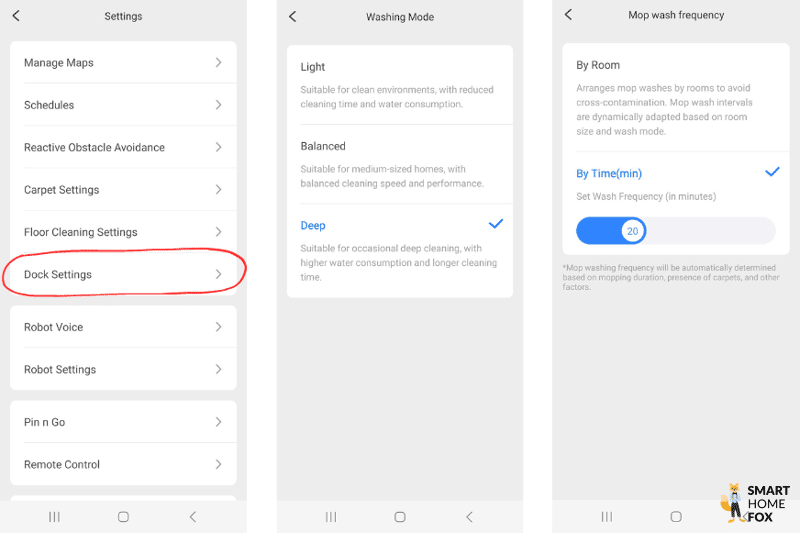Настройки очистки салфетки можно увидеть в приложении Roborock S8 Pro Ultra.